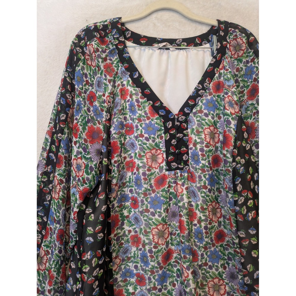 Nanette Lepore Blouse Women's 2X Multicolor Floral V-Neck Long Balloon Sleeve - Picture 4 of 12